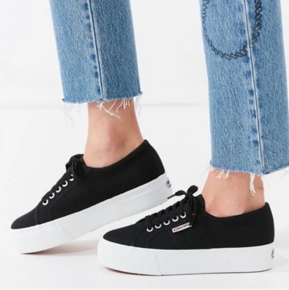 Superga Black and White Women's Sneakers Collaboration with Anthropologie